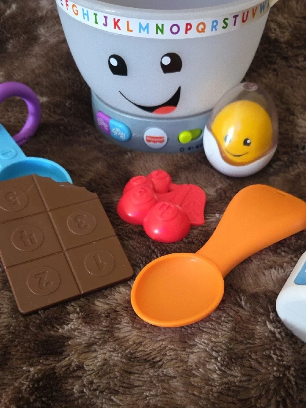Fisher-Price White Learning Bowl with Orange Spoon and Colorful Accessories